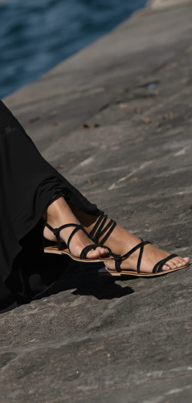 Black Lace up Sandals - Image 2