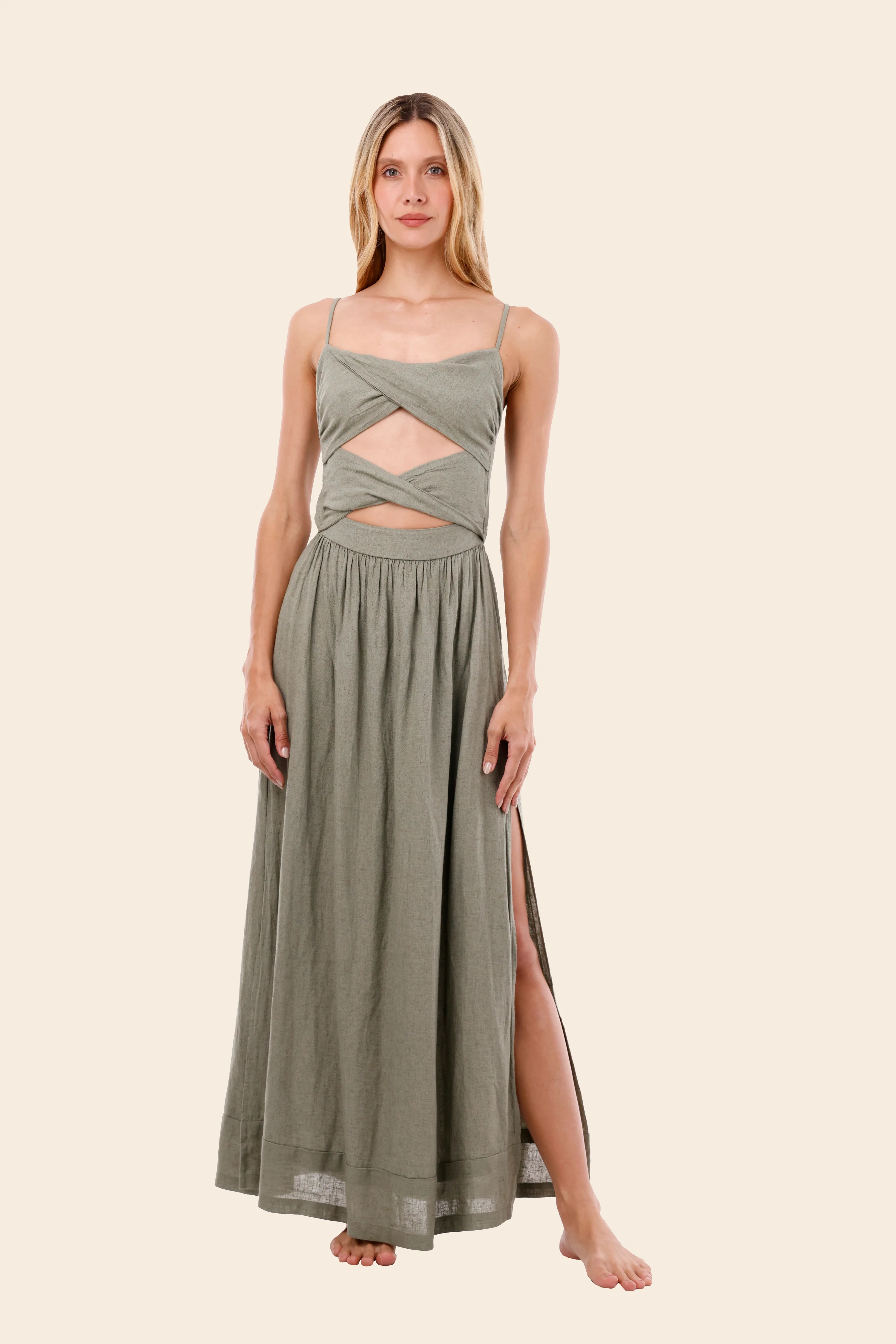 Serenity Green Linen Wavelet Dress - Image 2