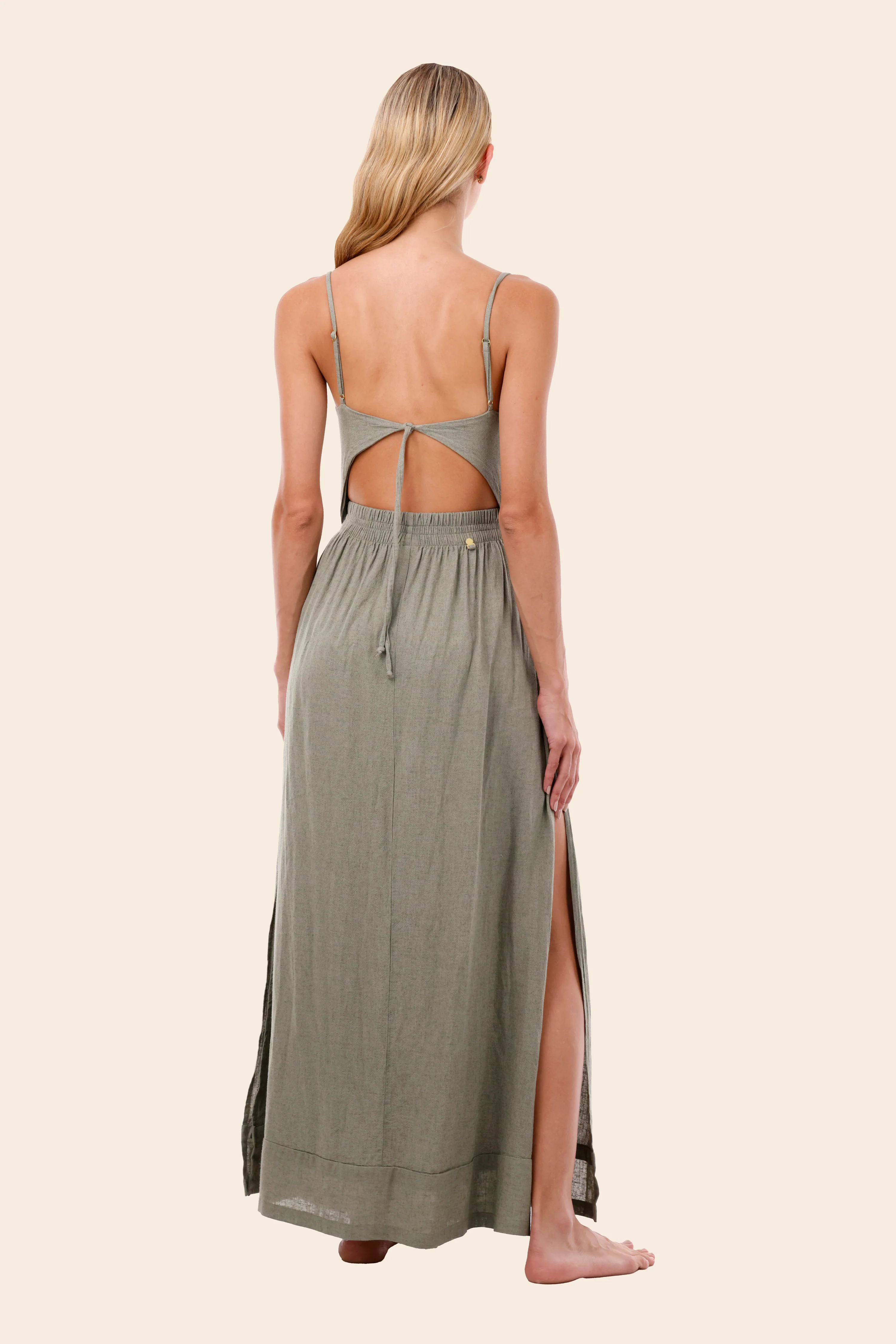 Serenity Green Linen Wavelet Dress - Image 3